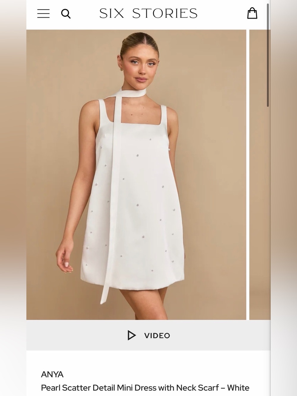 White Embellished Shift Dress with Neck Tie